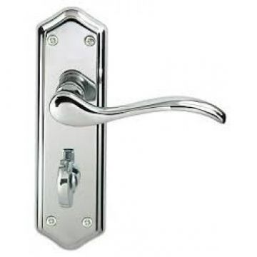 Paris Suite Door Handles on Bathroom Plate Polished Chrome